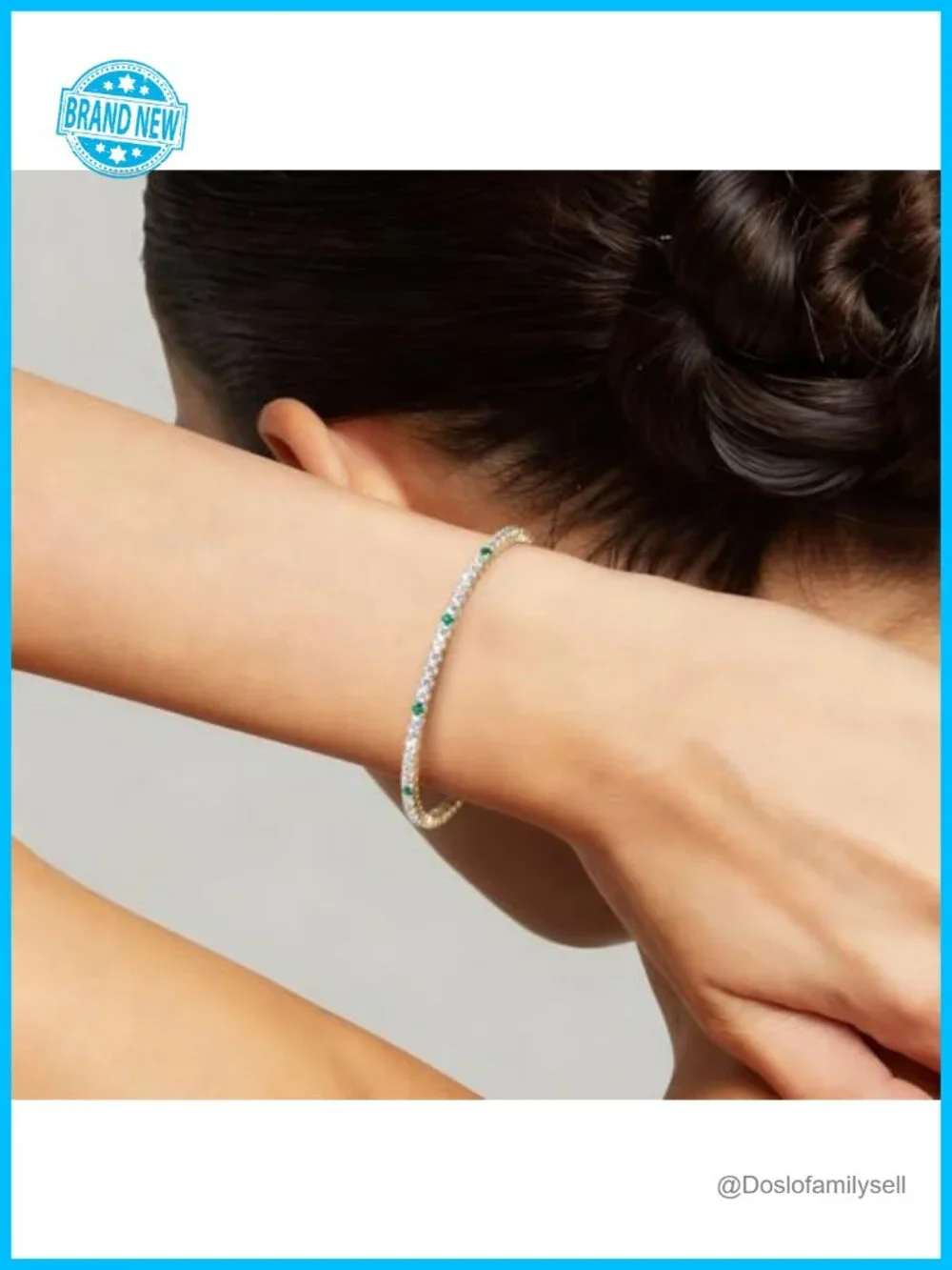 3mm Emerald Simulated Diamond Elastic Tennis Bracelet - Stackable Gold Plated